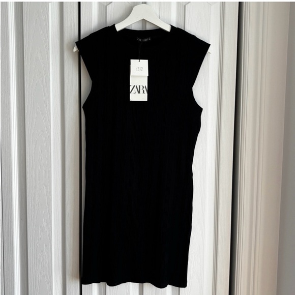 Zara Black Ribbed Mini Dress - Picture 2 of 5
